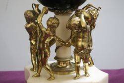 French Bell Strike Clock In Round Black Ball On top Of Cherubs 