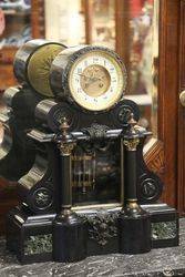 French Black Marble Drum Top Regulator Clock 8 Day Bell Striking Mounted 