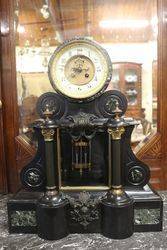 French Black Marble Drum Top Regulator Clock 8 Day Bell Striking Mounted 