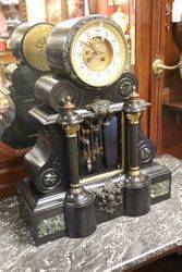 French Black Marble Drum Top Regulator Clock 8 Day Bell Striking Mounted 