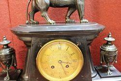 French Marble Clock With Bronze Mounts By H Y Marc Paris
