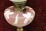French Oil Lamp Single Burner Hand Painted Satin Glass 