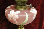 French Oil Lamp Single Burner Hand Painted Satin Glass 