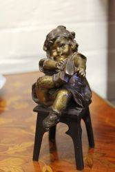 Genuine Juan Clara Bronze Figure Little Girl Putting On Shoe Signed And Foundry 