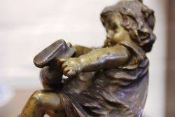 Genuine Juan Clara Bronze Figure Little Girl Putting On Shoe Signed And Foundry 