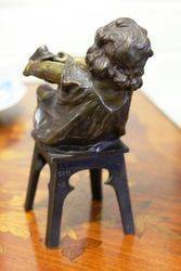 Genuine Juan Clara Bronze Figure Little Girl Putting On Shoe Signed And Foundry 