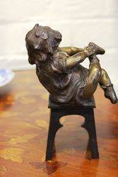 Genuine Juan Clara Bronze Figure Little Girl Putting On Shoe Signed And Foundry 