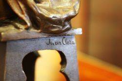 Genuine Juan Clara Bronze Figure Little Girl Putting On Shoe Signed And Foundry 