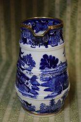 George Grainger + Co Worcester Blue and White Willow Jug C1850 