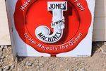 Jones Sewing Machine Post Mount Enamel Advertising Sign