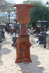 Large Athens  Cast Iron Urn On Base 