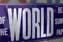 Large News Of The World Enamel Advertising Sign