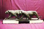 Large Pair Of Spelter Panthers by Rulas