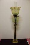 Large Victorian Banquet Lamp Green Font Vaseline Shade Brass Column