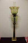 Large Victorian Banquet Lamp Green Font Vaseline Shade Brass Column