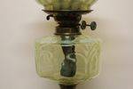 Large Victorian Banquet Lamp Green Font Vaseline Shade Brass Column