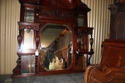 Large Victorian Shell Top Wallnut Overmantle Mirror English C1885