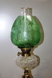 Late C19th Brass Column Oil Lamp  