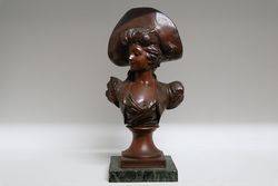 Late C19th Signed Spelter Bust on Marble Bust 