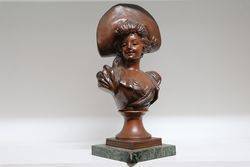 Late C19th Signed Spelter Bust on Marble Bust 