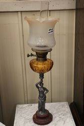 Late Victorian French Spelter Figure Base Oil Lamp