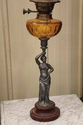 Late Victorian French Spelter Figure Base Oil Lamp