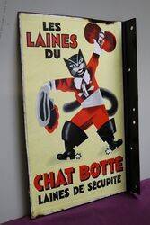 Les Laines Du Chat Botte Brand Wool Enamel sign 