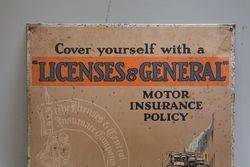 Licenses and General  Insurance Company Tin Advertising Sign 