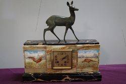 Marble Clock With Deer On top 