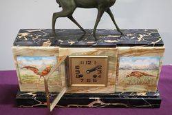 Marble Clock With Deer On top 