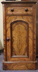 Mid Victorian Burr Walnut Single Door+ Single Drawer Cabinet 