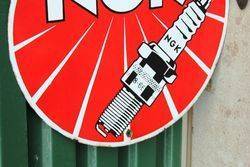 NGK Spark Plugs Enamel Double Sided Sign With Cast Bracket