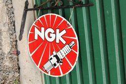 NGK Spark Plugs Enamel Double Sided Sign With Cast Bracket