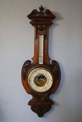 Oak Aneroid Barometer with Thermometer 
