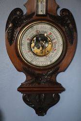 Oak Aneroid Barometer with Thermometer 