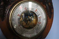 Oak Aneroid Barometer with Thermometer 