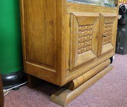 Oak Art Deco Bookcase Slider Glass Door 2 Door Cupboard Base C1935