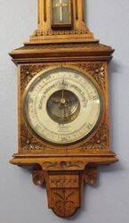 Oak Carved Barometer with Thermometer