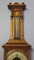 Oak Carved Barometer with Thermometer