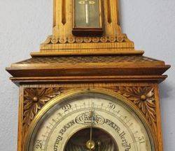 Oak Carved Barometer with Thermometer