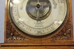 Oak Carved Barometer with Thermometer