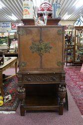 Oak Leather Drinks Cabinet 