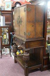 Oak Leather Drinks Cabinet 