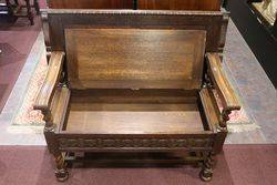 Early C20th Carved Oak Monks Bench Xxxx Antique Complex