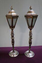 Pair Of 1930s Silver Plated Stair Lamps   
