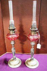 Pair Of 19th Century Candle Sticks Oil Lamps C1890 