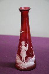 Pair Of Antique Ruby Glass Mary Gregory Vases