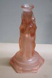 Pair Of Art Deco Pink Glass 3 Graces Tazza Bases  Candlesticks 