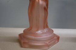 Pair Of Art Deco Pink Glass 3 Graces Tazza Bases  Candlesticks 