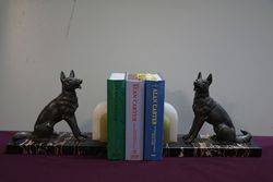 Pair Of Art Deco Spelter + Marble German Shepherd Bookends 